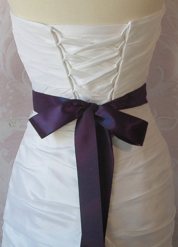 Hochzeit - Double Face Dark Royal Purple Satin Ribbon, 1.5 Inch Wide, Ribbon Sash Eggplant Purple, Bridal Sash, Wedding Belt, 4 Yards