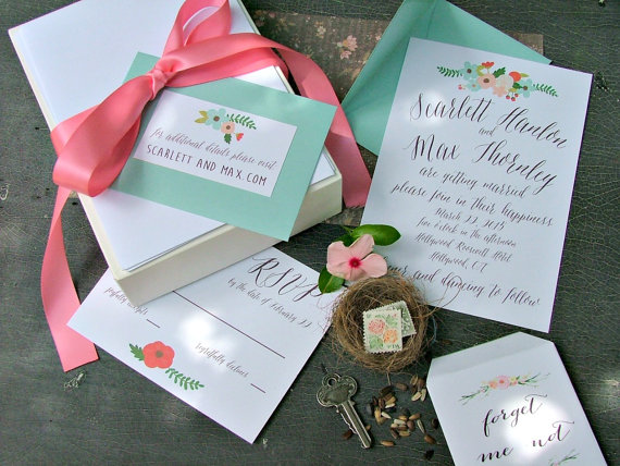 Mariage - Wedding Invitations. Wedding Invites . Custom Wedding Invitations . Modern Wedding Invitations. Floral - handwritten look