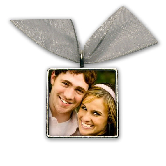 Mariage - Wedding Bouquet Photo Charm  Wedding Accessories Silver Pewter - Square 1" x 1"