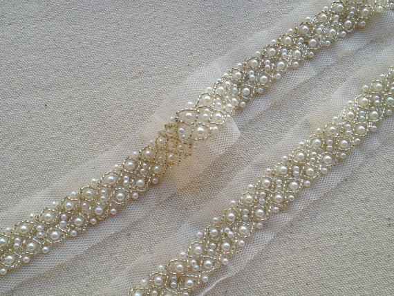 Hochzeit - 1 Yard Wedding Trim, Ivory Pearl Beaded Trim, Bridal Sash Belt Lace Supply