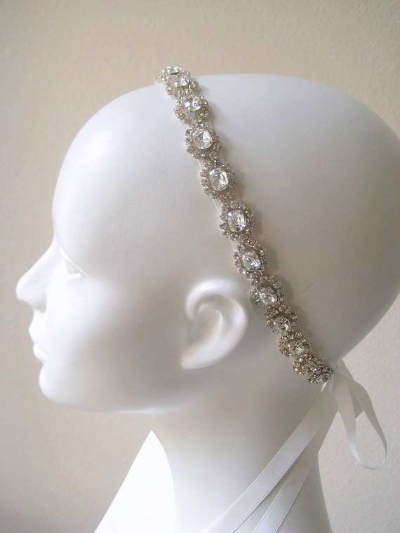 Wedding - Bridal beaded Czechoslovakia crystal rhinestone wedding headband.  TESS.