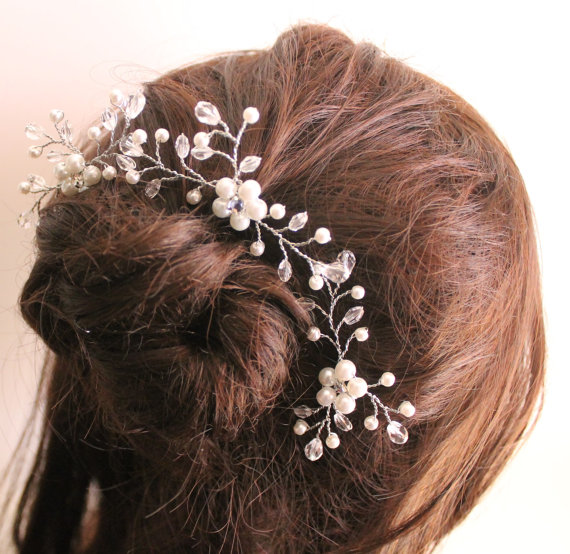 Hochzeit - Bridal Hair Pins, Pearls Crystal Pins, Hair Fascinator, Flower Clip, Hair Comb, Wedding Accessories