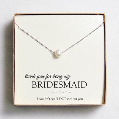Mariage - Personalized Floating Pearl Necklace- bridesmaid necklace, bridal, friend, wedding party, special person, birthday,