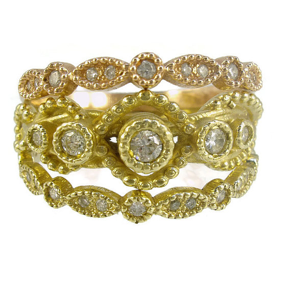 زفاف - Set of 3 Engagements Rings,  engagement ring, Recycled gold, Wedding Band, Woman Wedding Band. Made To Order  ring