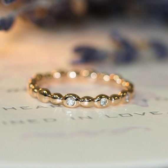 Свадьба - Pebble Diamond Wedding Band in 14k Rose Gold Women Wedding Ring Stacking Ring Diamond Anniversary Ring (Bridal Engagement Ring Availble)