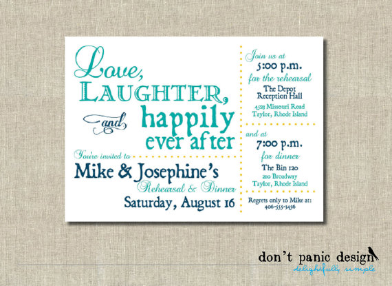 زفاف - Printable Rehearsal Dinner Invitation - Love, Laughter, Happily Ever After - Custom Colors Digital Printable