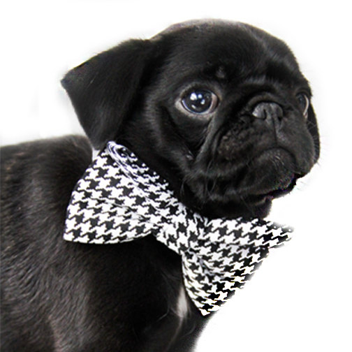Wedding - Houndstooth Dog Bow Tie - Classic Black and White Checkered Plaid Gingham Dapper Dog Preppy Detachable Bow