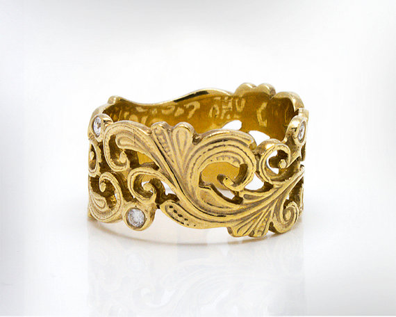 زفاف - Vintage Jewelry, 14K Diamond Engagement Ring  Art Nouveau  Wedding Band, White gold Ring, Gift For Her, FREE SHIPPING