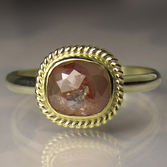 زفاف - Rose Cut  Diamond Engagement Ring - 18k and 14k Yellow Gold