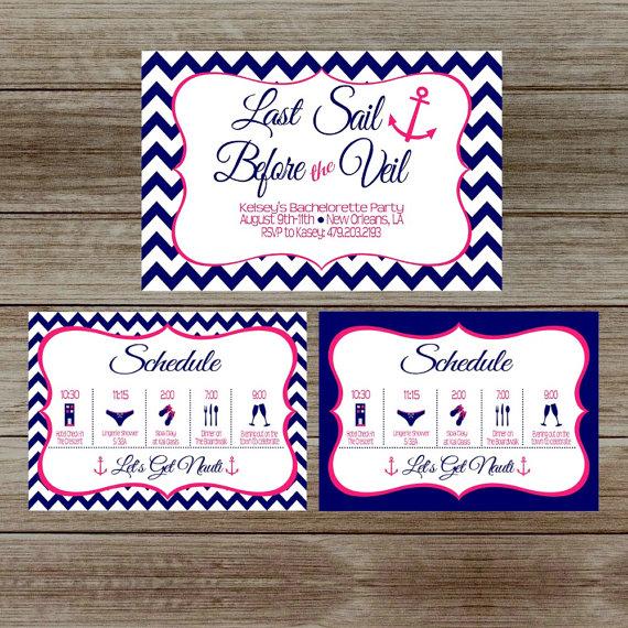Wedding - Last Sail Before the Veil Nautical Anchor Bachelorette Party Invitation 1 or 2 sided DIY Printable Lingerie Shower Hen Party Invitation