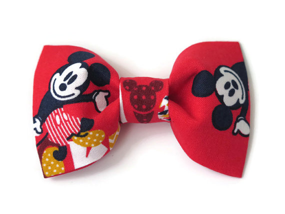 Wedding - Baby/ Toddler Boys Bow Tie Made With Disney Mickey Mouse Fabric, Red Bow Tie on Alligator Clip, 1st Birthday Bow Tie
