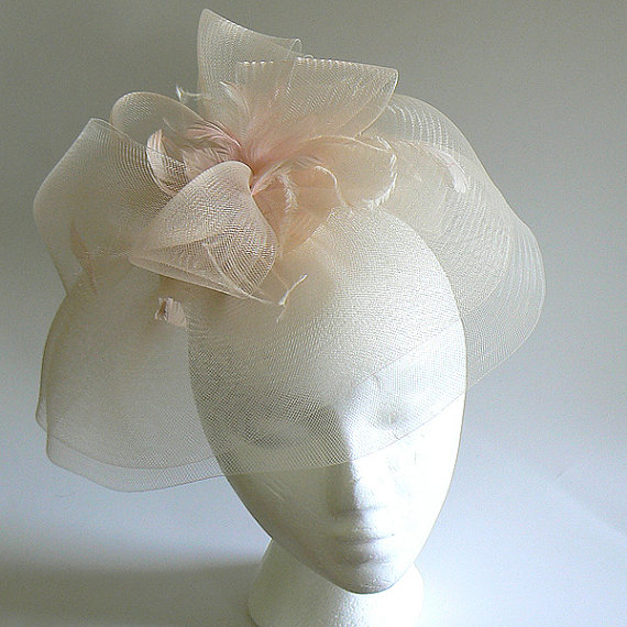 Wedding - blush horsehair bridal hat - nude wedding veil - pink wedding hat
