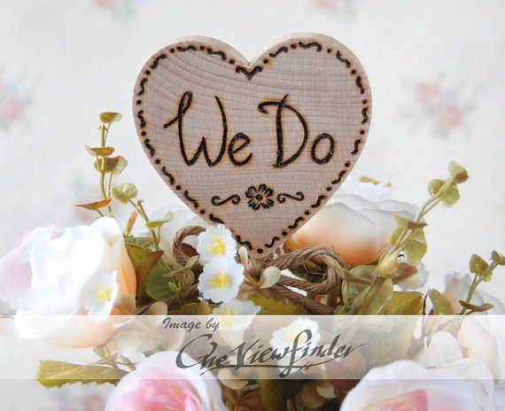 Wedding - Customize Rustic Wedding Cake Topper, We do, Hitched - Rustic Heart