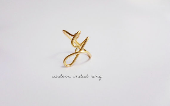 Wedding - Initial Ring / BUY 5 GET 1 FREE / Personalized initial / Letter / bridesmaids / wire / Custom / Gold initial / Silver Copper