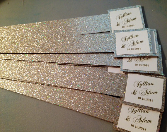 زفاف - Glitter Belly Bands for Wedding Invitations with Name Tag