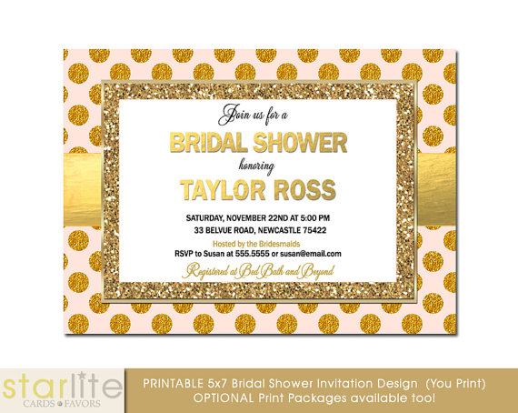زفاف - Bridal Shower invitation, Pink Gold glitter polka dots, simulated gold foil, glam, Engagement Party, Printable Design or Printed Option