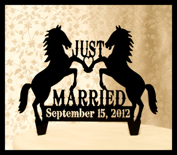 Wedding - Wedding Cake Topper Just Married Wedding Decorations with Two Horses and your date