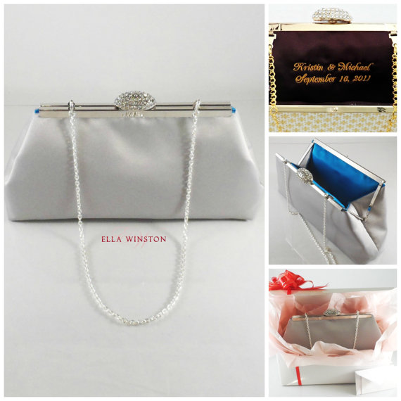 زفاف - Bridesmaid Gift Clutch, Blue Jewel And Platinum Grey Bridal Clutch, Wedding Clutch, Mother Of The Bride Gift, Bridal Shower Gift, Gift Ideas
