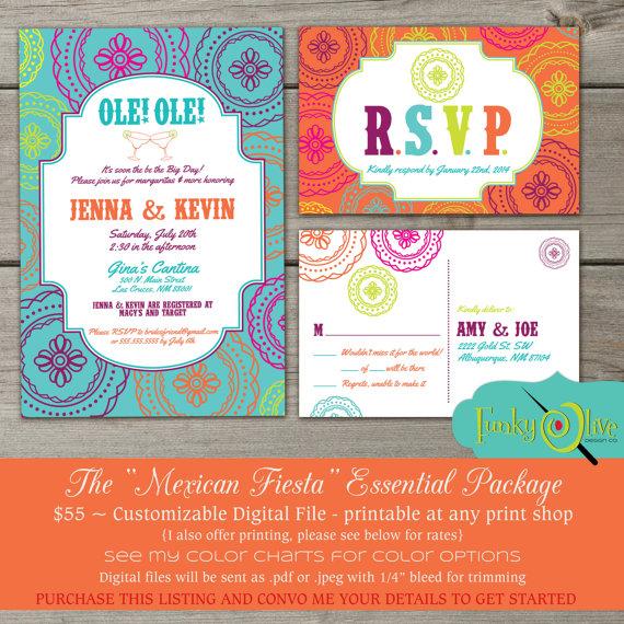 Mariage - The Mexican Fiesta Fun, Bold, Invitation Postcard RSVP - DIGITAL FILE- Rehearsal Dinner, Bridal Shower, Wedding, Baby Shower, Party