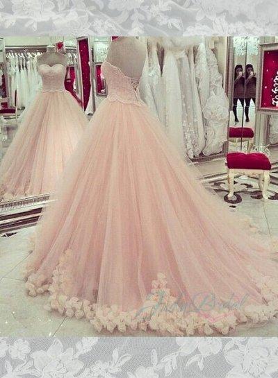 Wedding - JOL258 Fairy blush pink sweetheart layers tulle skirt ball gown wedding dress