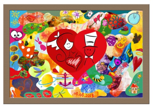 Mariage - Hochzeitspuzzle Holzmosaik - PORTOFREI inkl. Hochzeitsbuch gratis - kreative Hochzeitsspiele zum Bemalen Set inkl. Farben und Pinsel - Holzpuzzle zur Hochzeit in Herzform oder mit Herz in der Mitte
