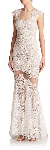Hochzeit - Mignon Cap-Sleeve Lace Gown