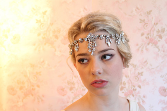 Wedding - Hair Accessory, vintage style veil bridal headband,1920s flapper Art Deco, wedding hairpiece,bridal headpiece weddings hair piece