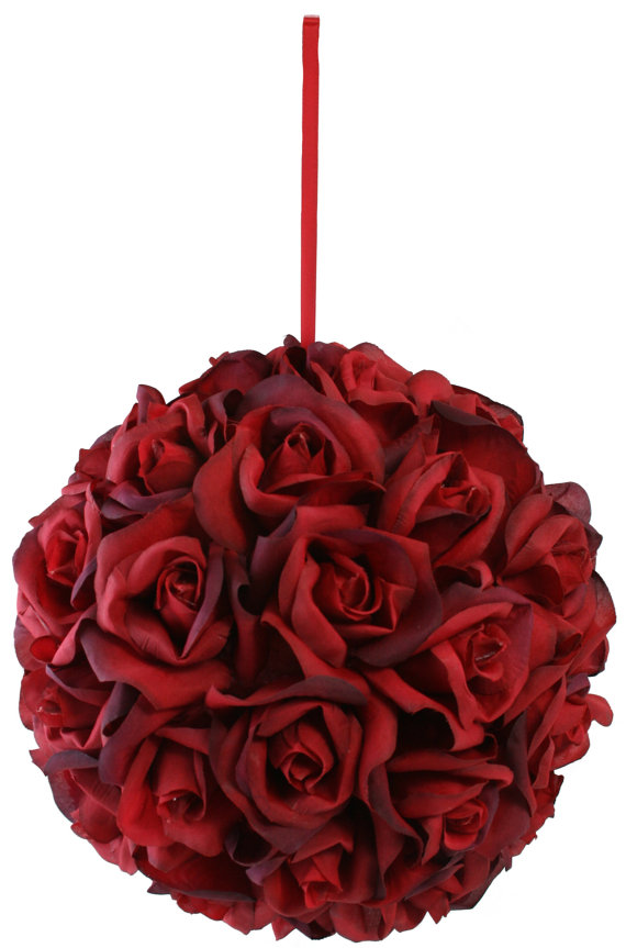 Свадьба - Garden Rose Kissing Ball - Red - 10 Inch Pomander Extra Large