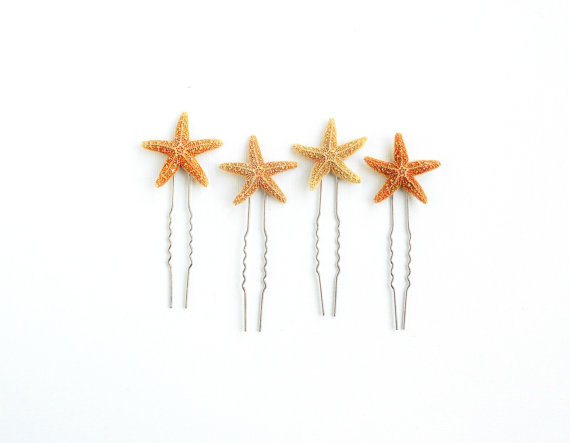 Hochzeit - 2 Sugar Starfish Hair Pin, Beach Wedding, Starfish Hair Accessories, Beach Bridesmaid