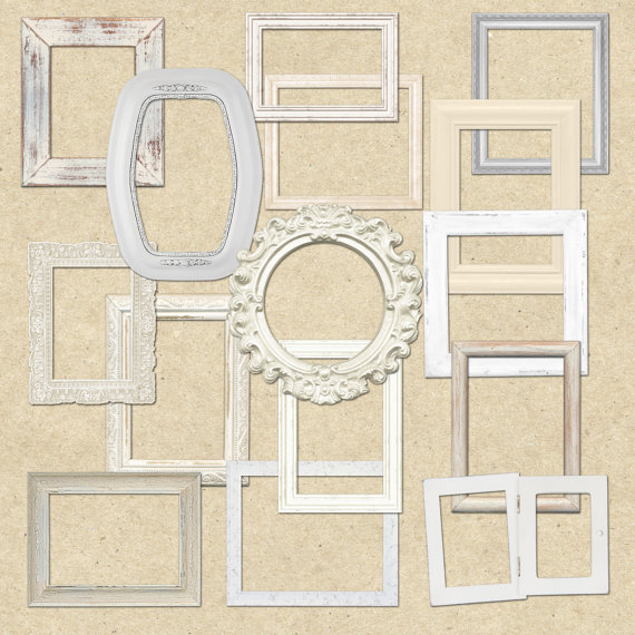 Wedding - Shabby Chic White Wooden Frames Clipart for Scrapbooking, Crafts, Invitations, Digital Scrapbooking COMMERCIAL USE