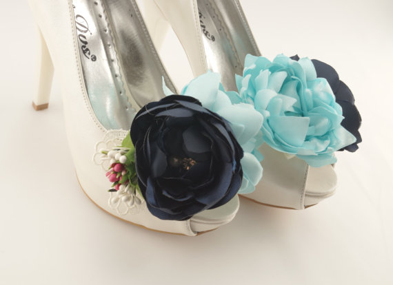 Wedding - Vintage inspired bridal shoe clips satin bridal shoe clips shoe jewelry flower shoe clips bridal shoe clips