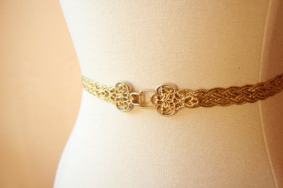 زفاف - Gold Bridal Belt, Gold Braided Bridesmaid Belt