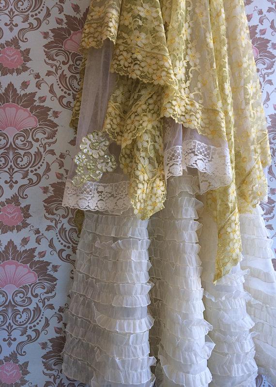 Hochzeit - butter celedon cream organdy & lace boho wedding dress by mermaid miss k