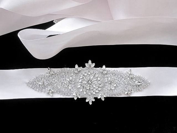 Hochzeit - Wedding Dress Beaded Crystal Embellished Belt Sash Embellishment
