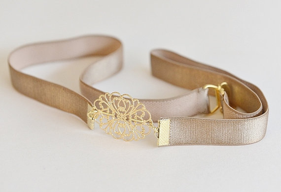 Mariage - Bridal Waist Belt - Gold Buckle - Bridal Mocha Belt - Bridesmaids Taupe Belt - Wedding Elastic Skinny Belt - Cocktail Dress Belt - Gold Belt