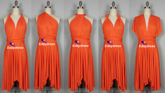 Hochzeit - FREE BANDEAU knee length Short Bridesmaid Convertible Dress Orange Infinity Dress Multiway Dress Wrap dress
