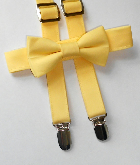 زفاف - Light Yellow Bowtie and Suspender Set - Infant, Toddler, Boy