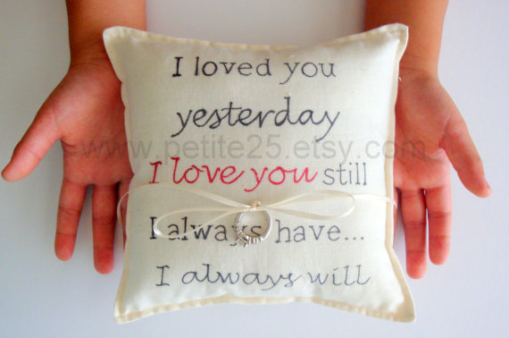 Hochzeit - I Love You ring bearer pillow- simple, rustic, engagement, wedding, anniversary I Love You