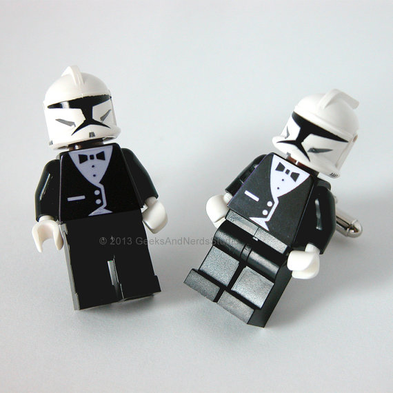 Mariage - Star Wars Clone Trooper with Black Tuxedo Figure Silver Cufflinks - Groomsmen Gift - Made with LEGO bricks - Mens Cufflinks - Best Man