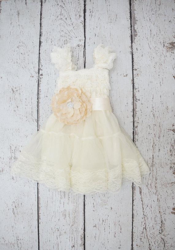 Wedding - Flower girl dress - lace flower girl dress -girls ivory dress - baby ivory dress -Babydoll dress - tutu dress - flower girl dresses -baby