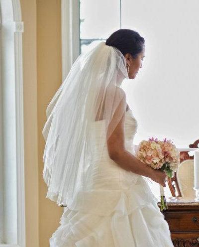 Свадьба - Waist length, 30 inches, 2 tier wedding veil with blusher, bridal veil
