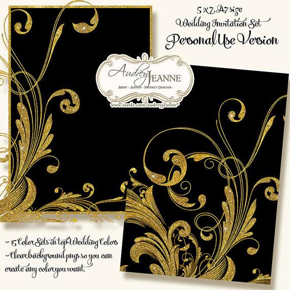 زفاف - PERSONAL USE Weddings Engraved Foliage Swirl Scroll Motif Modern Invitation Layout A7 5x7 Frames png Files Digital Frame Border E15-06D