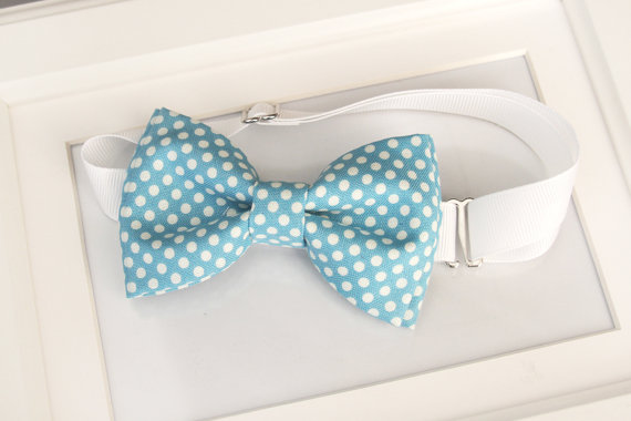 زفاف - Sky blue and white Polka dots Bow-tie for babies, toddlers, boys and teens - Adjustable neck-strap