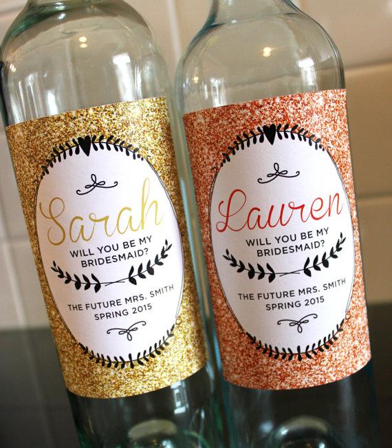 زفاف - Wedding Party Wine Labels; Bridesmaid Wine Labels; Sparkle