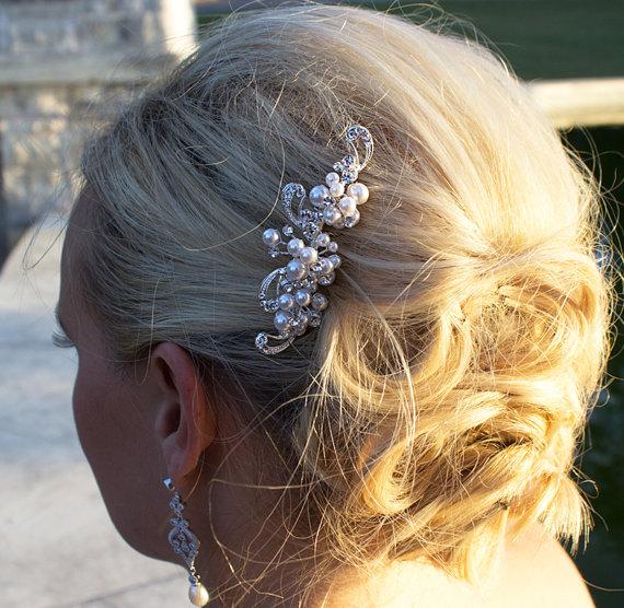 زفاف - Wedding hair comb, bridal hair accessories, crystal pearl rhinestone hair comb,bridal hair comb rhinestone, hair comb wedding headpieces