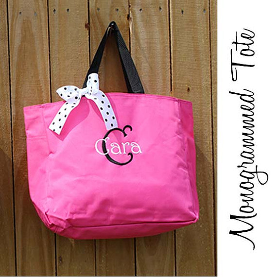 Wedding - 6 Personalized Bridesmaid Gift Tote Bags, Embroidered Tote, Monogrammed Tote, Bridal Party Gift