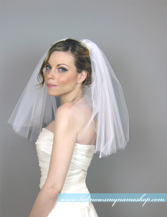 Mariage - Wedding Accessory Bridal Veil, Double Layered Shoulder Veil - wedding, clean cut edge veil, blusher, white, ivory
