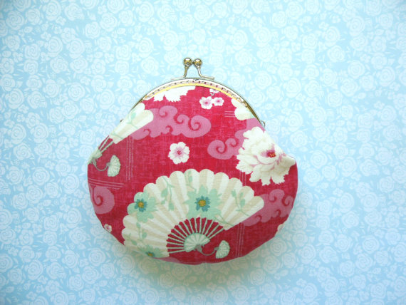 Wedding - Chinese Fan in Red Medium Clutch Purse - Mothers Day Gift, Wedding Gift, Birthday Gift - Tilda Fabric