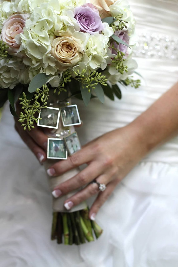 زفاف - 4 KITS to make your own Wedding Bouquet charms - 1 inch Photo Pendants charms for family photo (includes everything  including instructions)