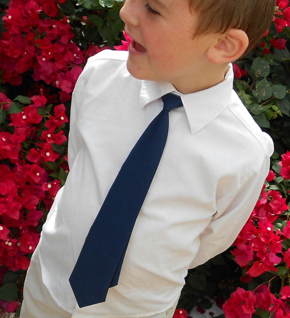 زفاف - Navy Blue Tie - Skinny or Standard - Infant, Toddler, Boy